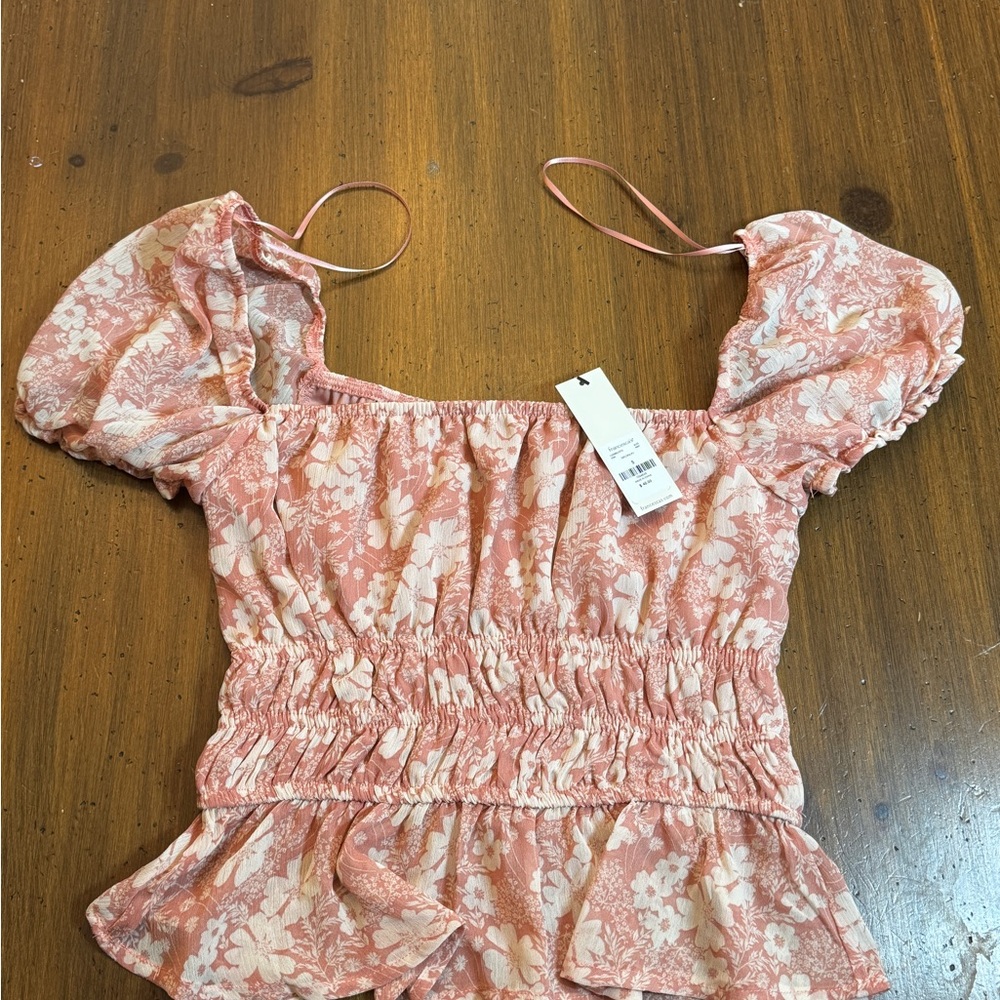 Francesca's Collections Pink Smocked Ruffled Blouse